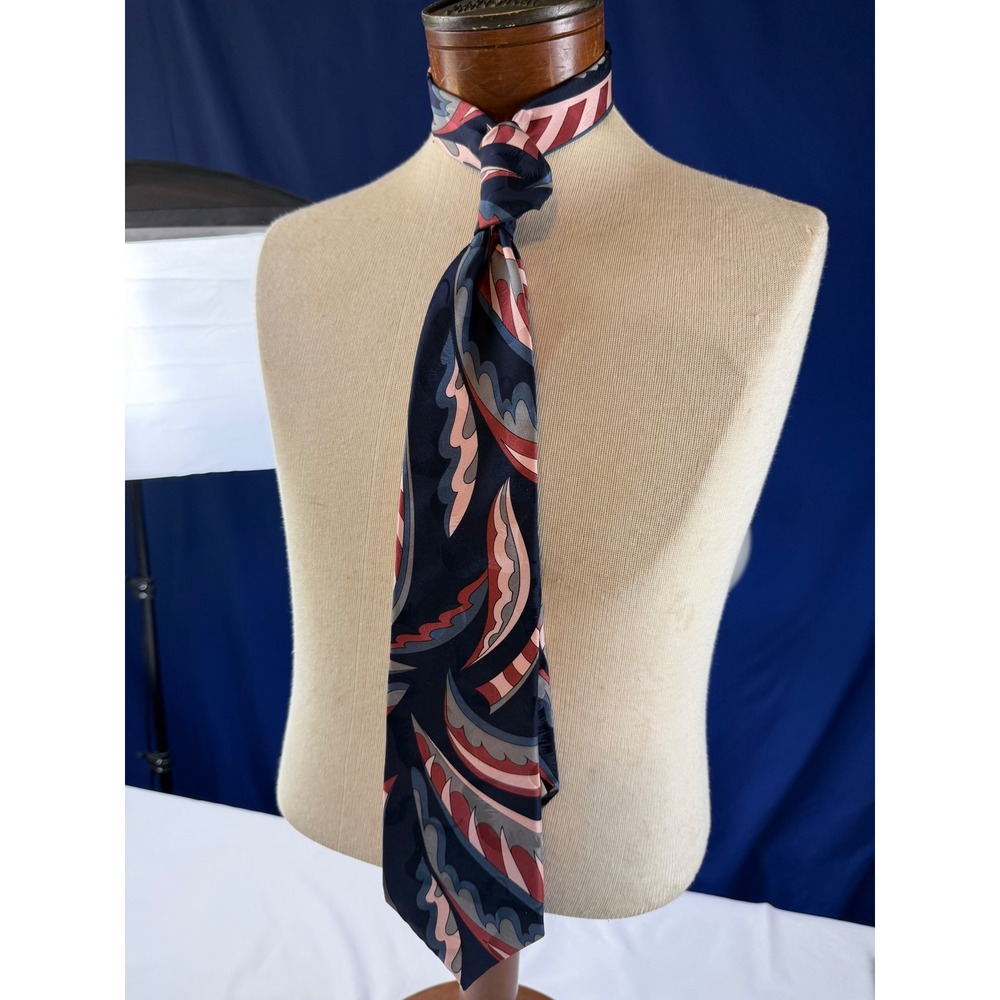 Vintage Wembley Pure Silk Tie Navy Blue Burgundy Abstract Paisley Made in USA